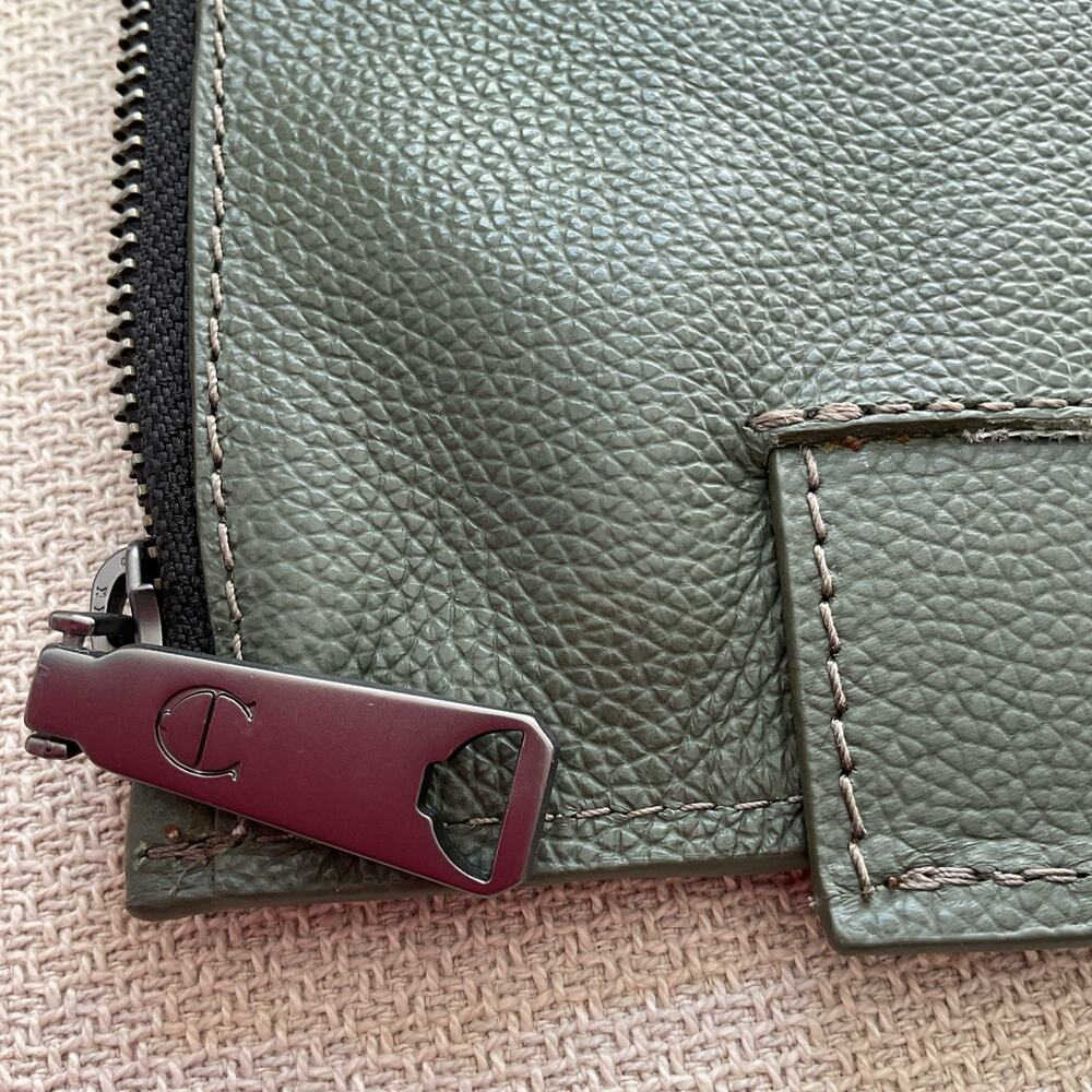 Etienne Aigner Leather Wristlet Clutch Sage Green Zip Pouch 11x 8 Madison Style - Picture 6 of 9